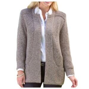 Simply Natural Womens Open Front Alpaca Cardigan Sweater Brown Pockets Neutral